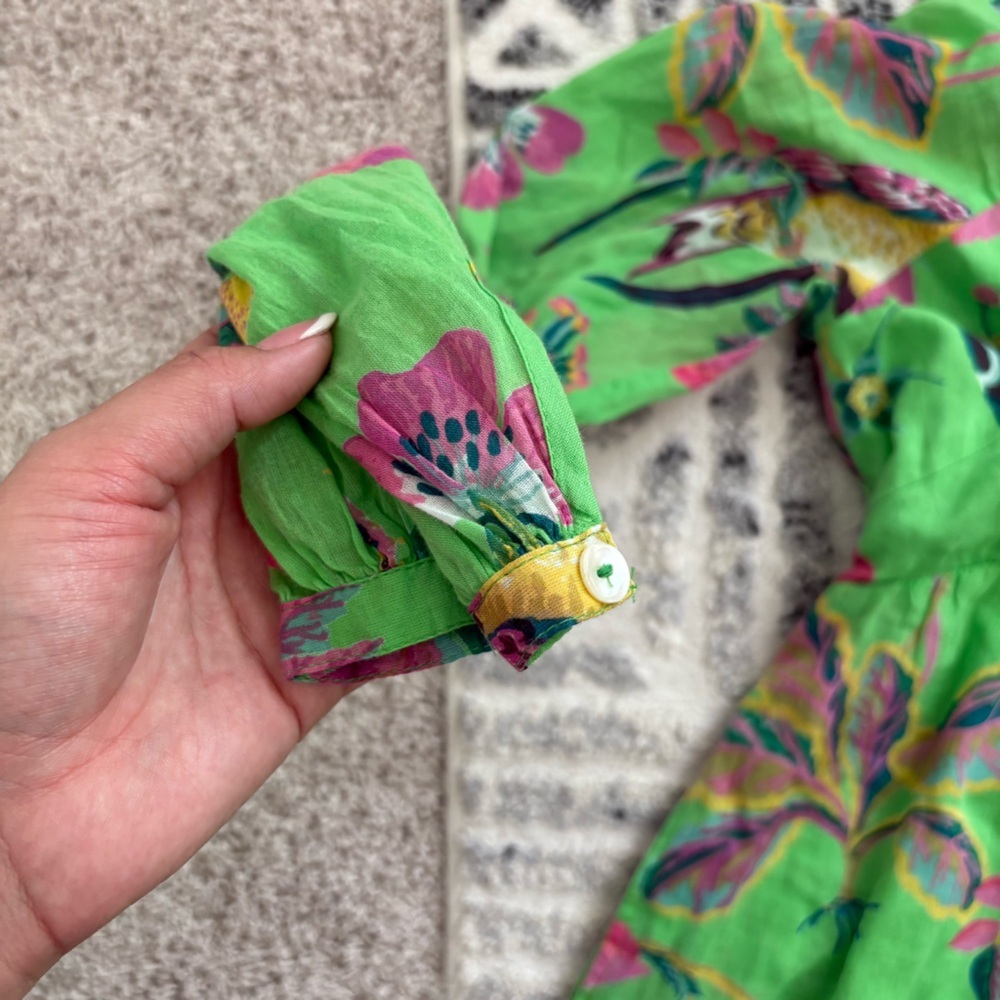 Banjanan green floral birds print dress size XS - Picture 6 of 12